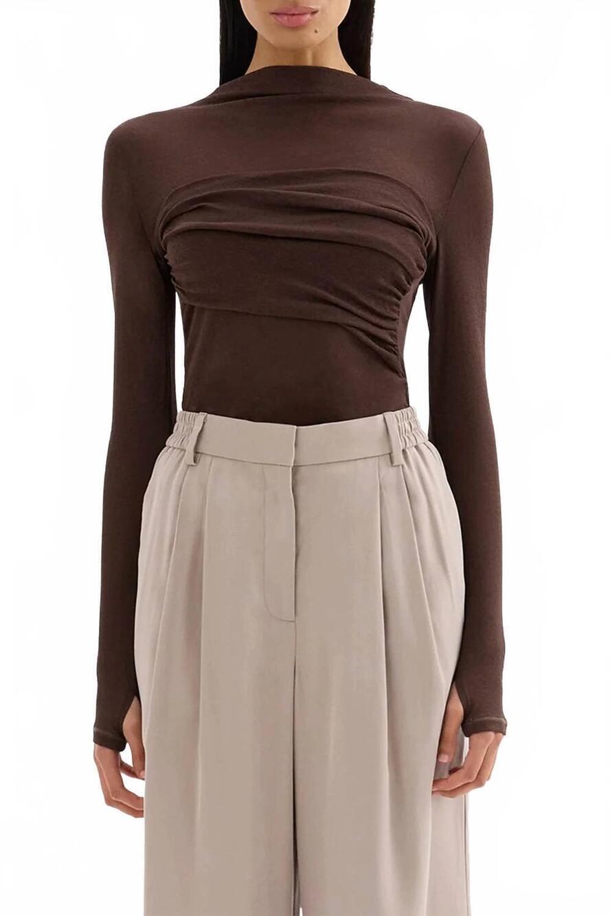 NEW NUDE LUCY aster long sleeve mesh top in chocolate